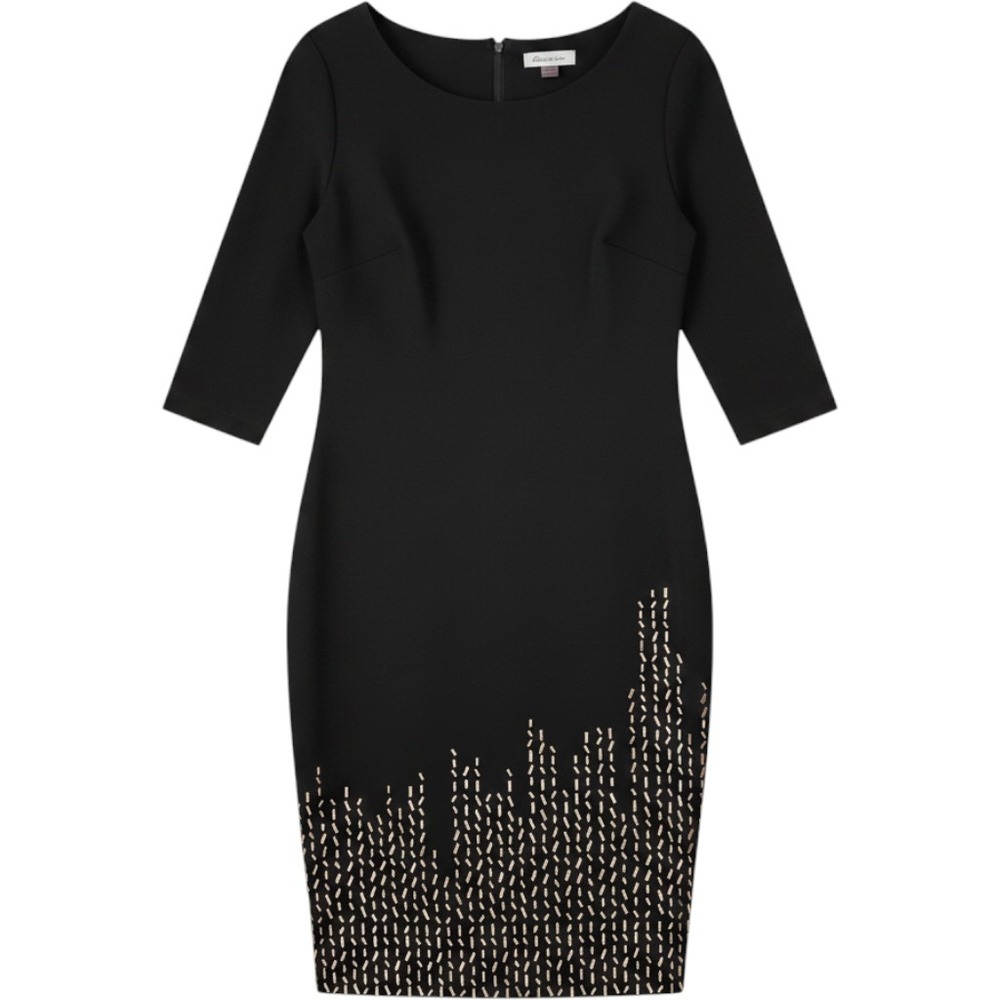 Calvin Klein Womens Black Sheath Dress Rose Gold Stud Embellished Hem Size 12
